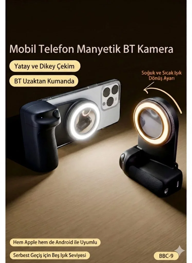 Bluetooth Manyetik Telefon Yapıştırma Kavrama Halka Dolgu Işığı İle Magsafe Selfie Klips görsel 2