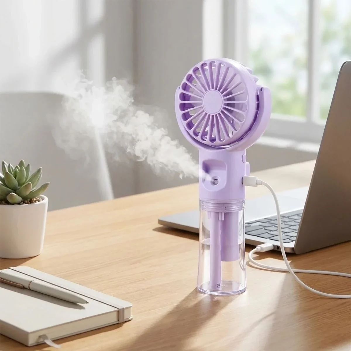 4 Kademeli Spreyli Şarjlı El Fanı – Boyuna Asılabilir USB Şarjlı Taşınabilir ni Fan F4 görsel 4