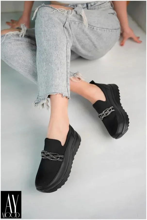 Kadın Ayakkabı Ayakkabı Taşlı Kaymaz Şık Ortopedik Taban Casual Casual Günlük Streç görsel 3
