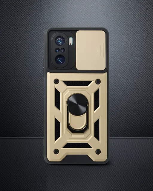 Xiaomi Poco F3 Kılıf Pars Lens Yüzüklü Silikon - Gold