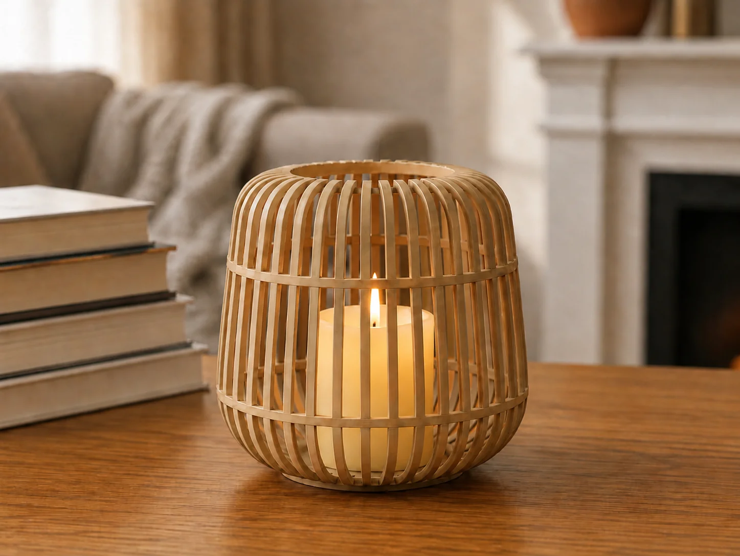 3D Baskı Modern Kafes Tasarımlı Dekoratif Mumluk - Tealight Mumluk, Masaüstü Ev ve Ofis Dekoru-Bej