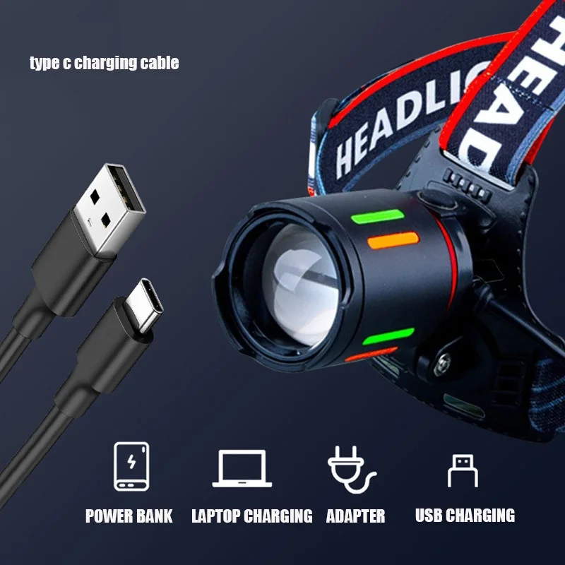 BD-62 10W TG LED Alüminyum Alaşımlı Zoomlu Type-C Şarjlı Kafa Feneri görsel 5