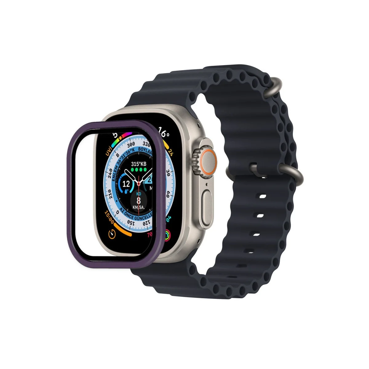 Apple Watch Ultra 49mm Alünyum Kasa Cam Ekran Koruyucu - Mor