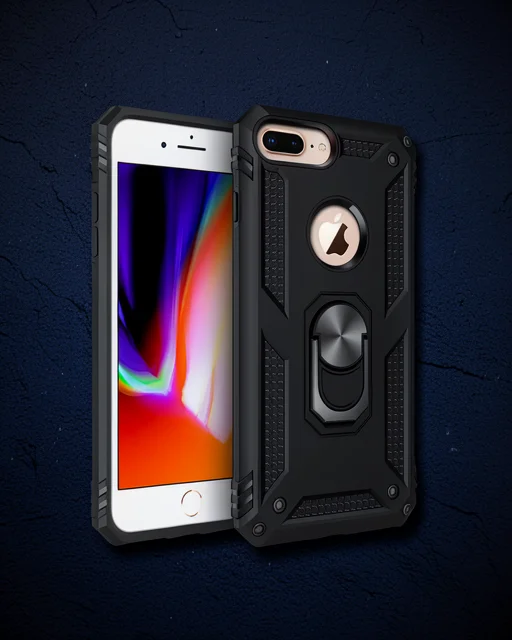 Apple İphone 7 Plus Kılıf Sofya Yüzüklü Silikon Kapak - Siyah