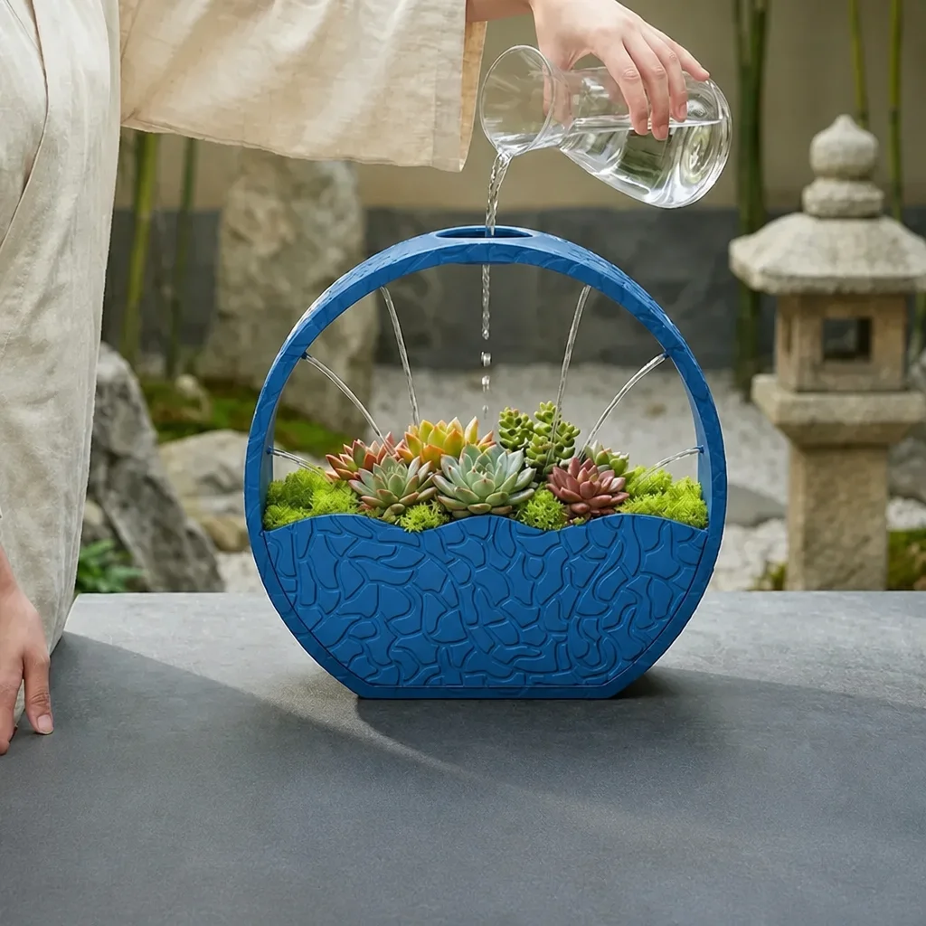 3D Baskı Self-Watering Planter - Kendi Kendini Sulayan Saksı-Mavi