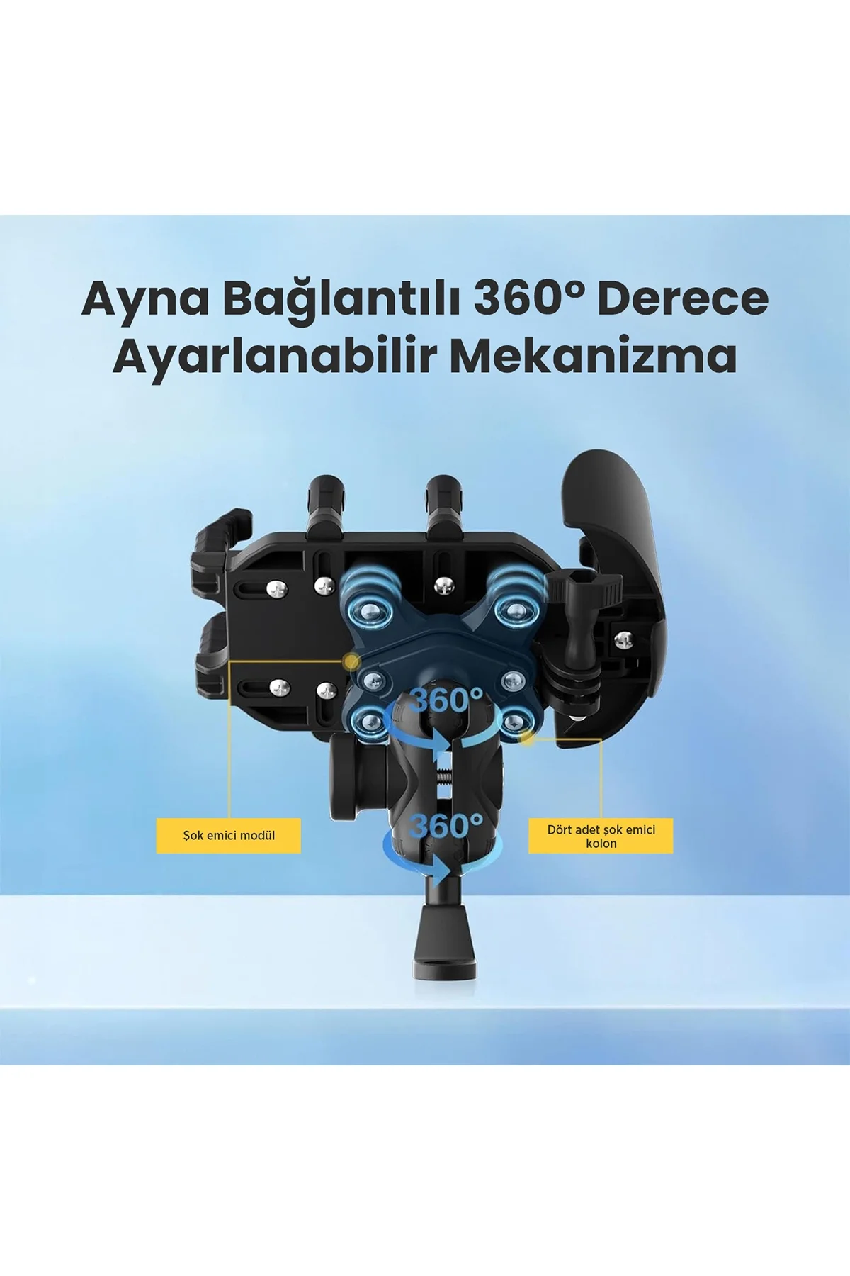 Ayna Bağlantılı Güneş ve Yağmur Korumalı 360° Derece Ayarlanabilir Motosiklet Telefon Tutucu görsel 8