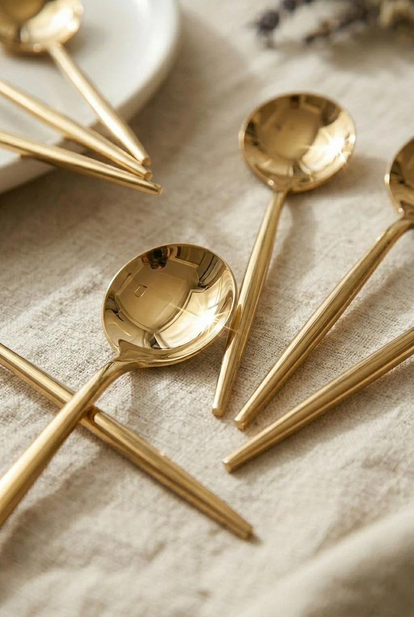 6'lı Lüks Gold Paslanmaz Çelik Çay Kaşığı Seti (13 cm) görsel 4