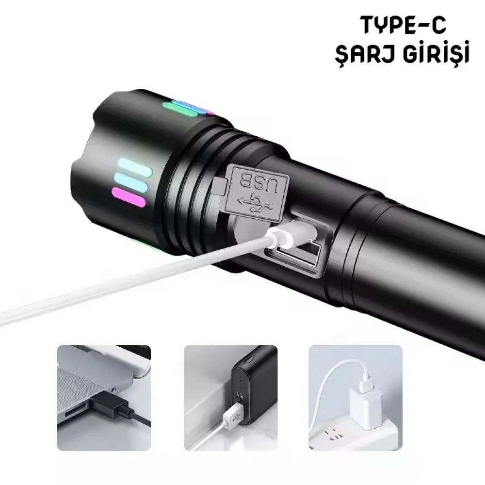 WS-9944 20W Zoomlu Fosforlu Metal Şarjlı El Feneri görsel 2