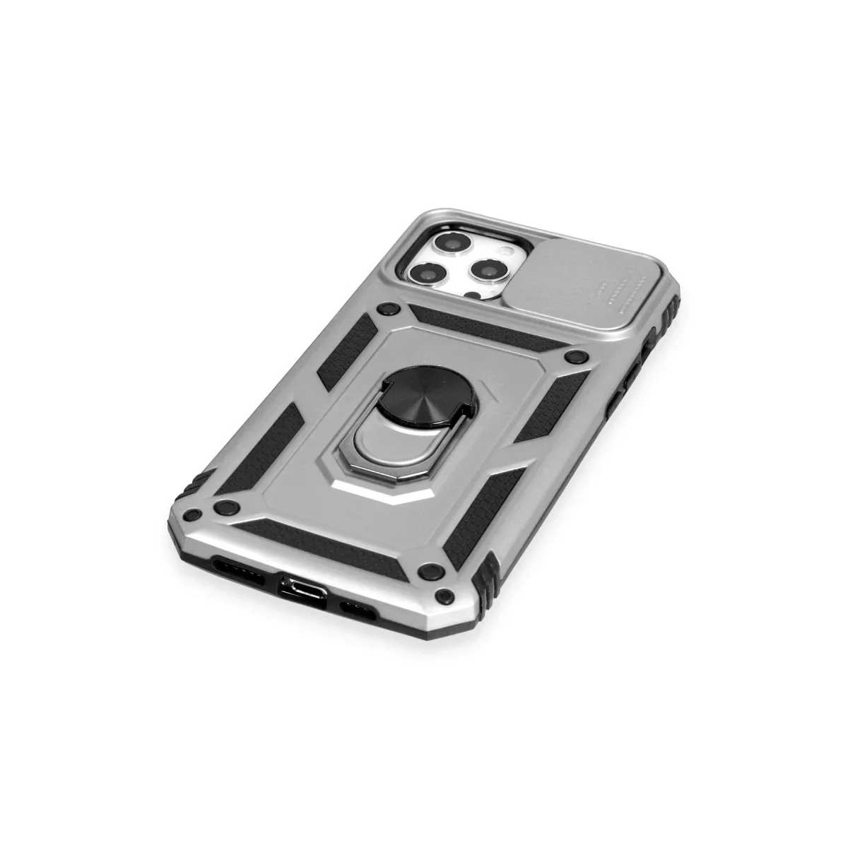 Apple iPhone 12 Pro Max Kılıf Pars Lens Yüzüklü Silikon - Gümüş görsel 4