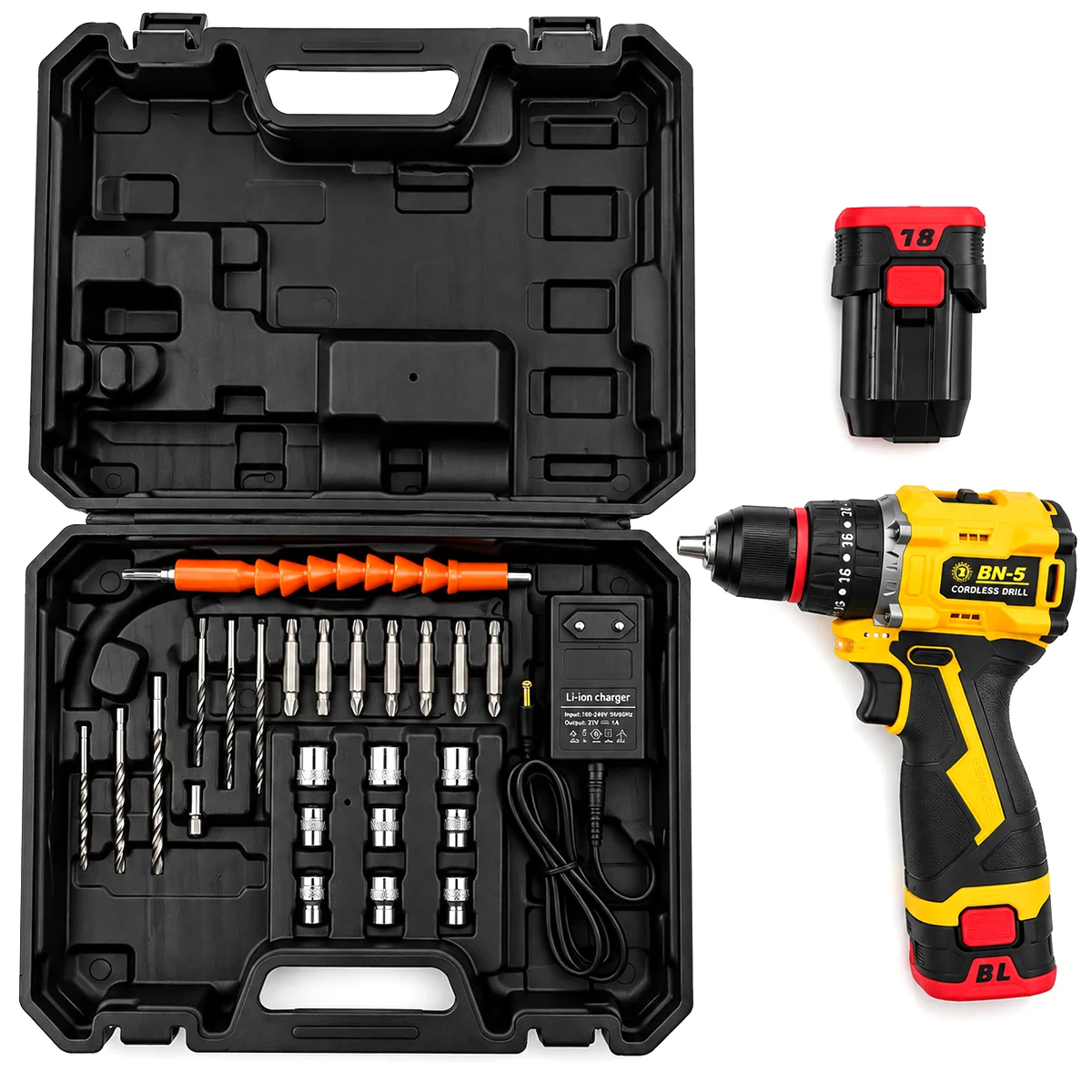 24V Fırçasız Şarjlı Darbeli Matkap + Uç Seti - 5.0Ah, 1550 RPM, 2 Batarya görsel 3