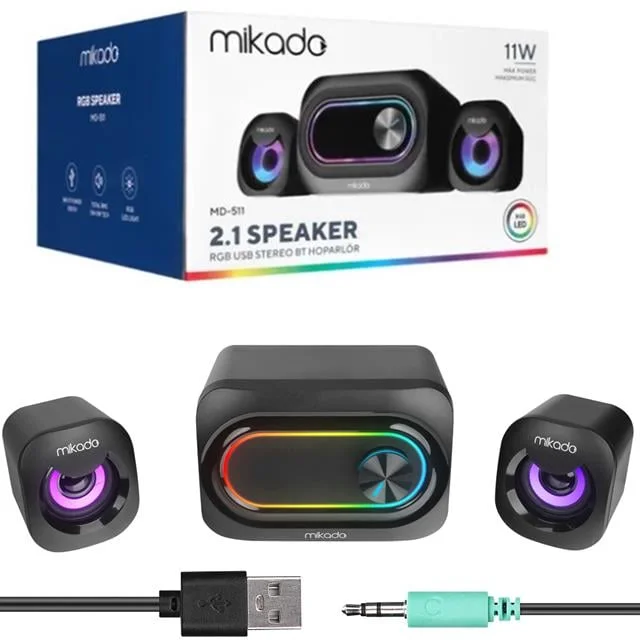 Mikado MD-511 5W+3W×2 USB RGB Ledli 2+1 Gaming Speaker Hoparlör görsel 2