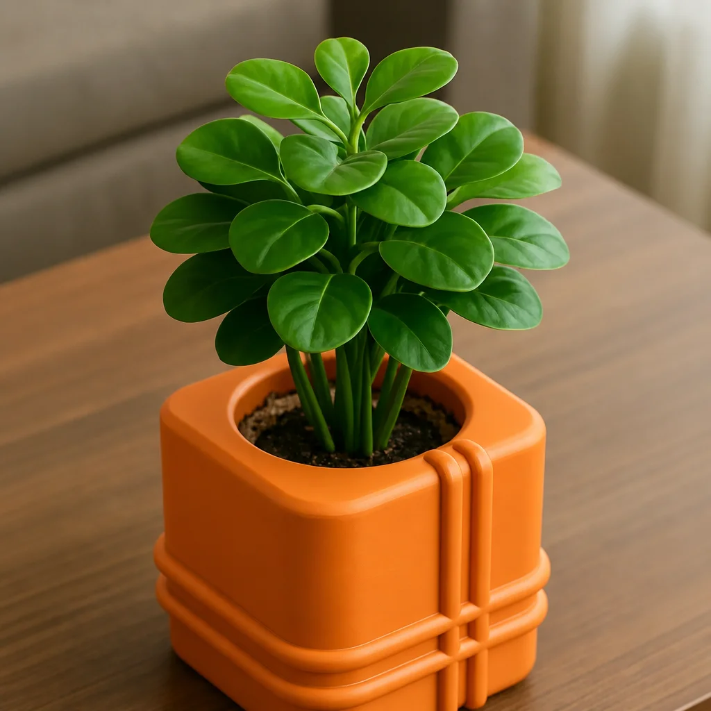 3D Baskı Square Planter - Izgara Desenli Küp Saksı-Turuncu görsel 3