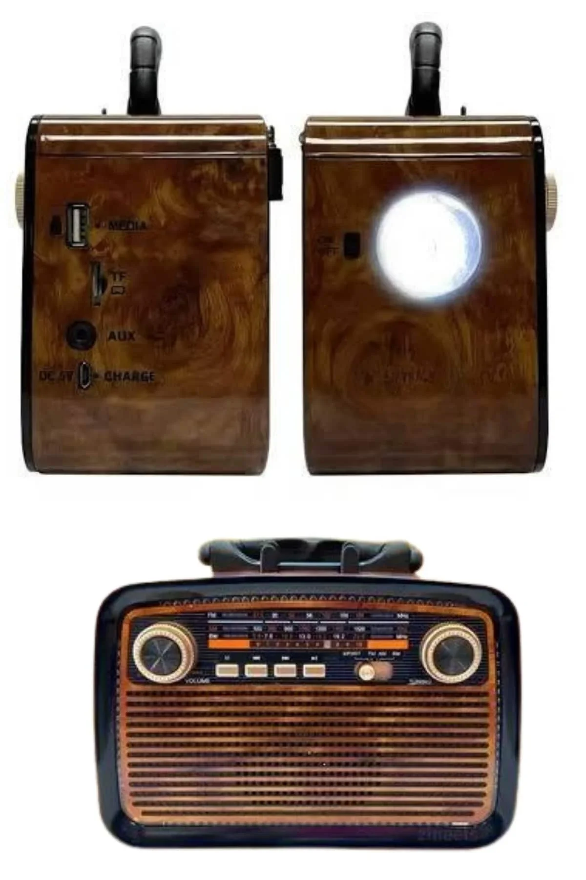 Nostalji Radyo Bluetooth Hoparlör USB-SD Kart Giriş Led Fener Işıklı Bataryalı Pilli Yeni Nesil görsel 4