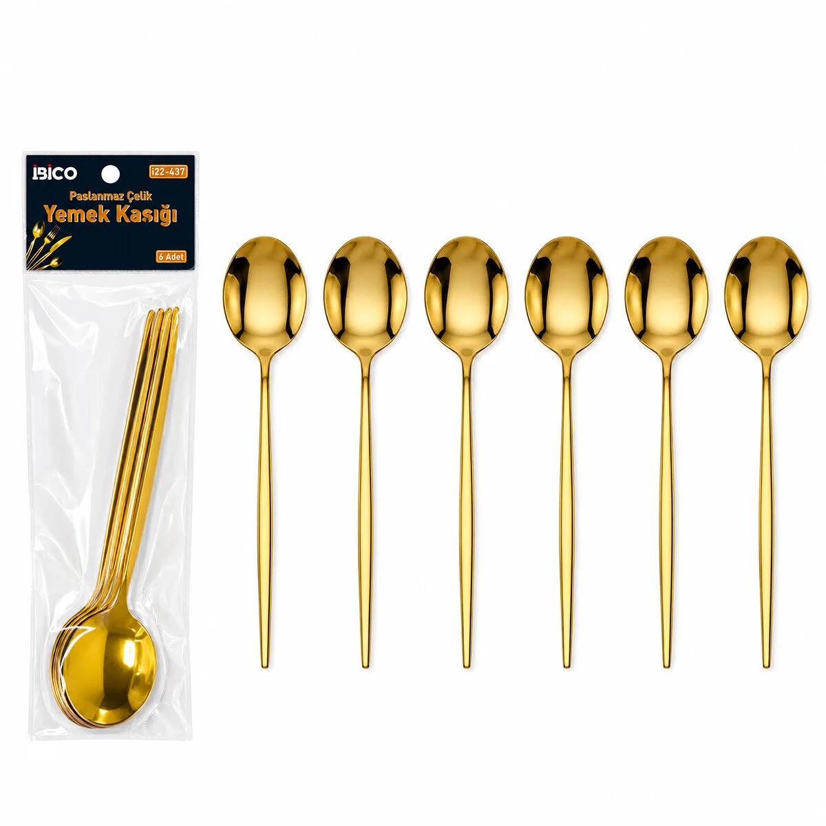 60 Parça Gold Yemek Kaşık Seti 21CM - 1 Paket İçinde 6 Adet Vardır - 10 Paket Gönderilir