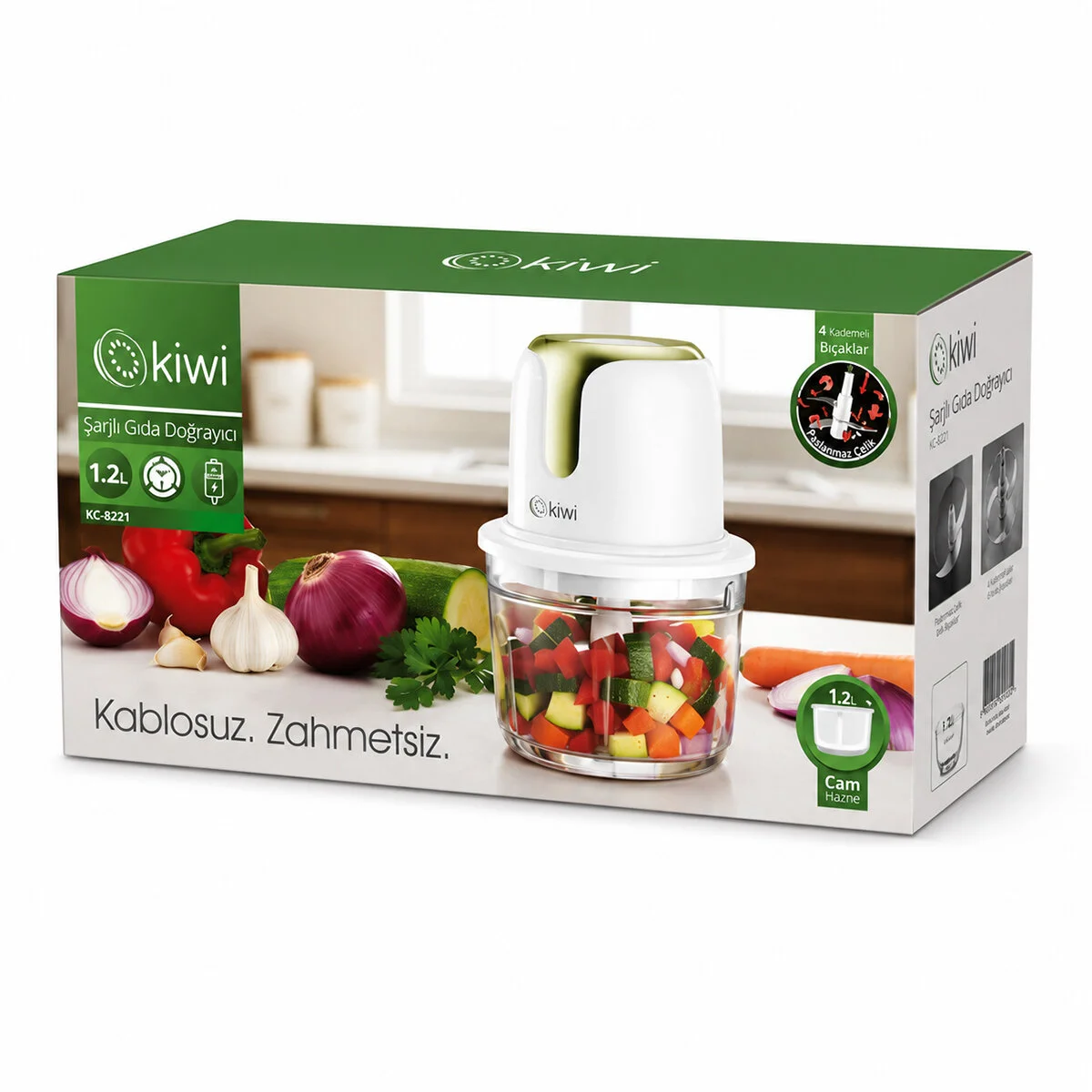 Usb To Type-c Şarjlı ni 3 Bıçaklı Gold Blender Rondo Gıda Doğrayıcı 1.2LT=MİKA Kristal Hazne KC-8221 görsel 3
