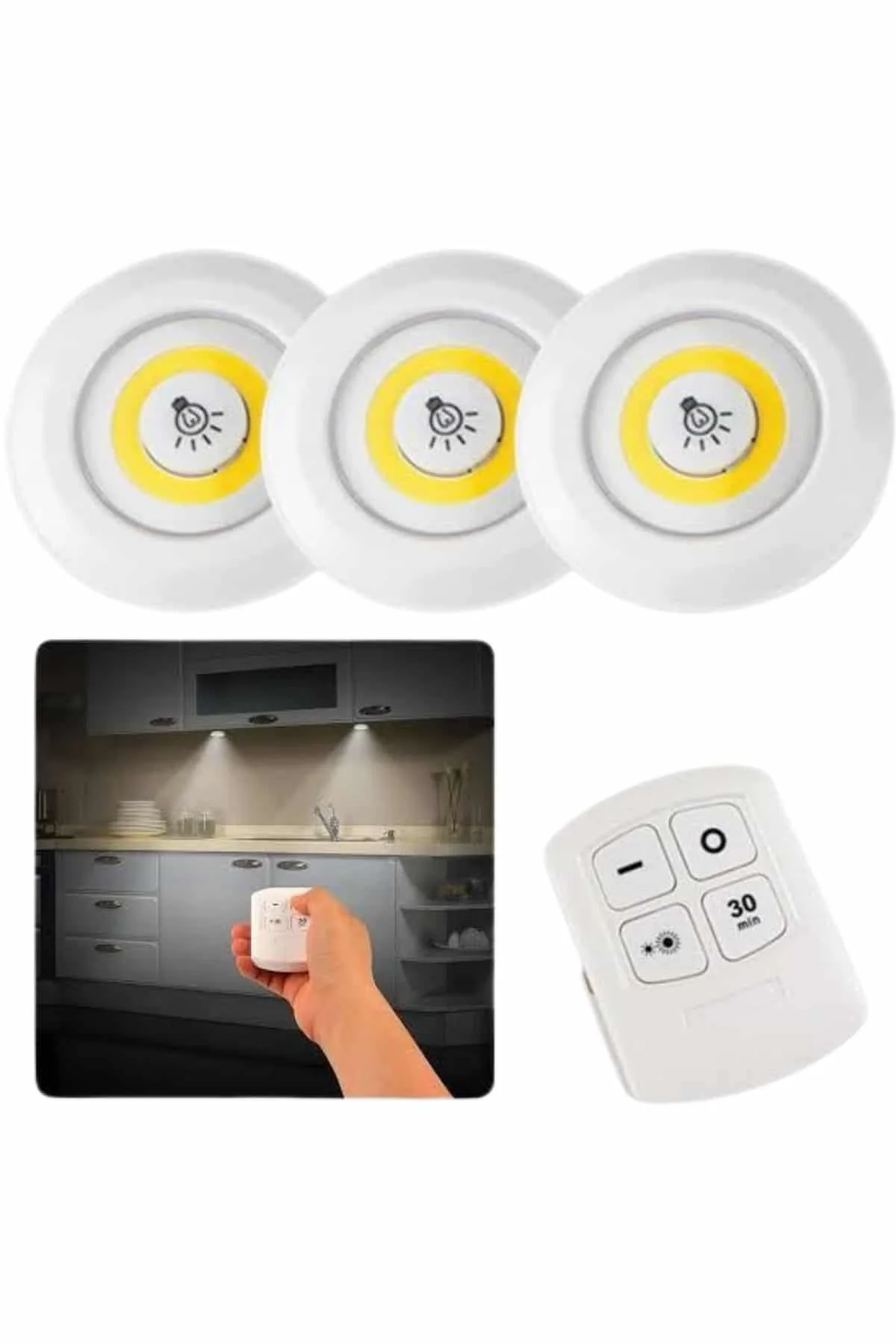 Dolap Işığı Mutfak Rafı Işığı Uzaktan Kumandalı 3 Lü Spot Led Lamba görsel 2