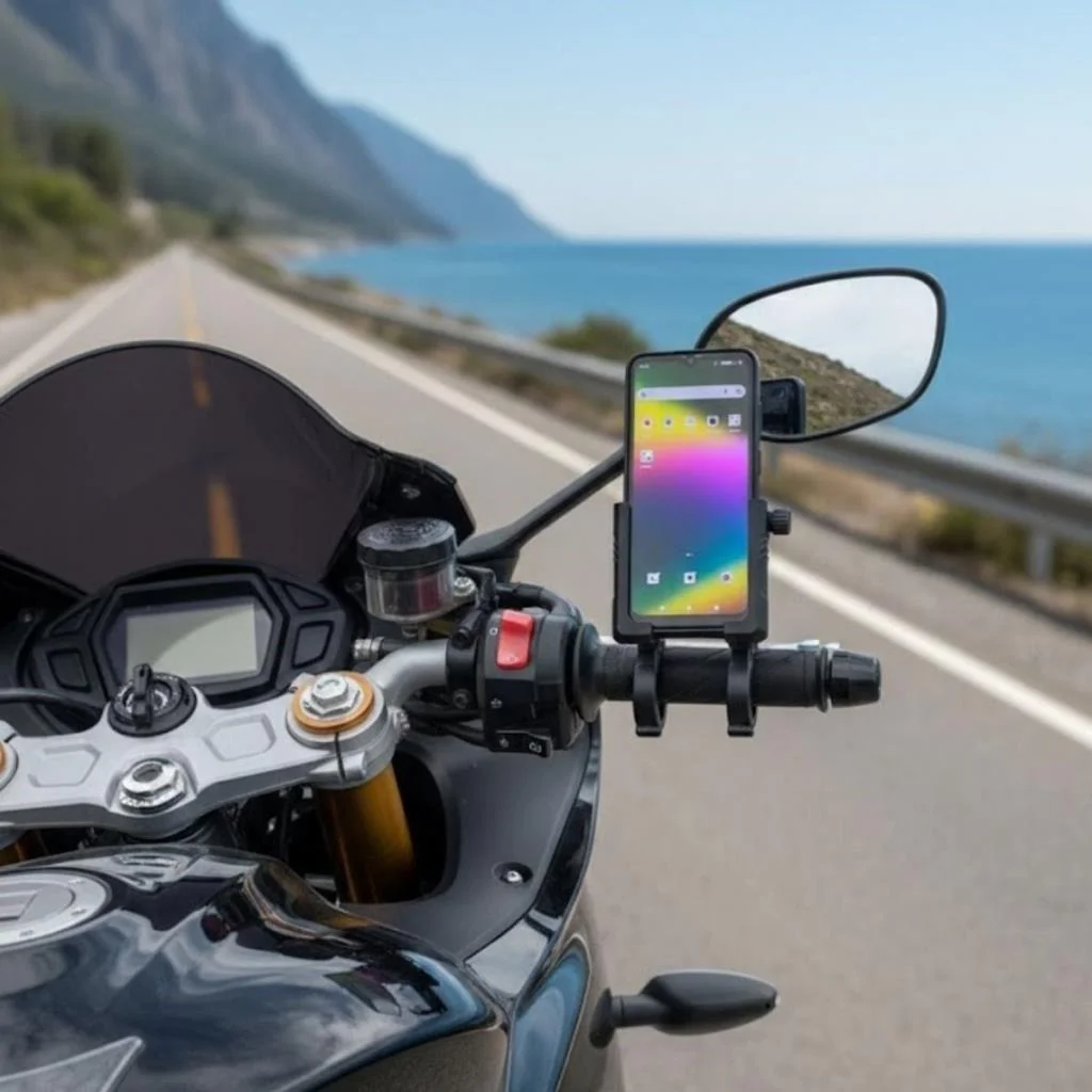 Evrensel Motosiklet Telefon Tutucu – Kaymaz, Kilitlenebilir Güvenli Tutuşlu, 360° Ayarlanabilir Gidon Bağlantılı Akıllı Telefon Aparatı görsel 2