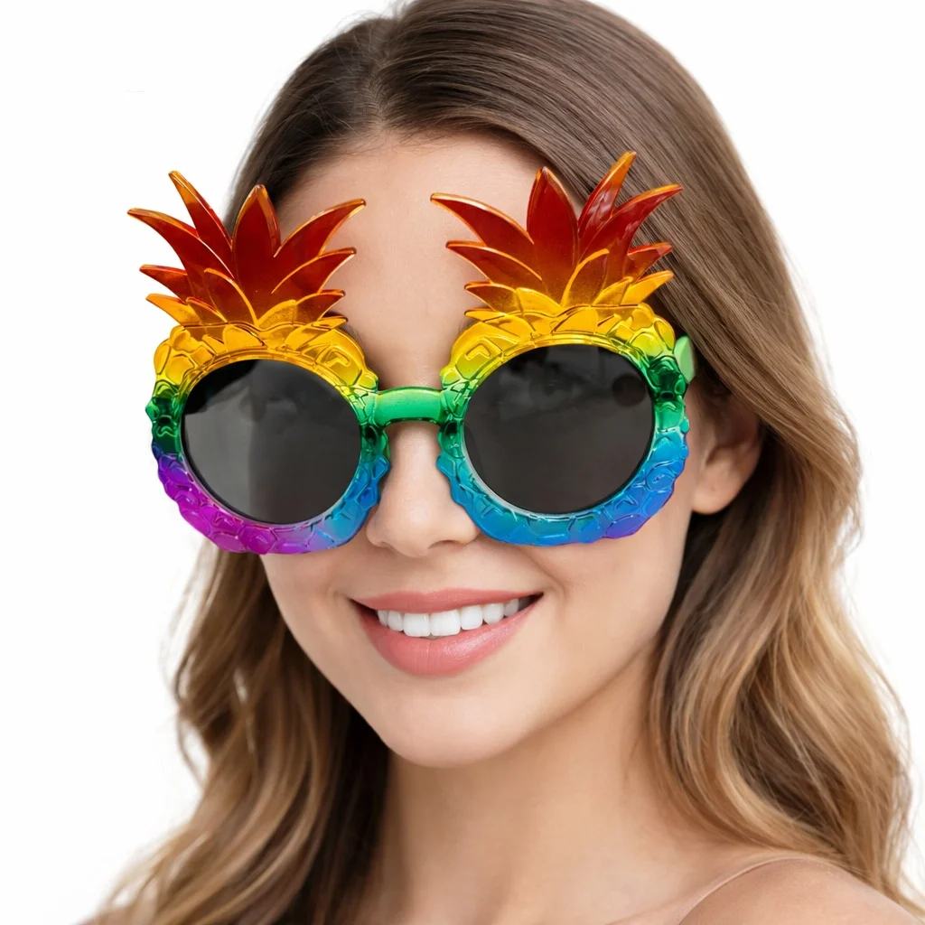 Tropikal Ananas Tasarımlı Renkli Hawaii Parti Gözlüğü görsel 4