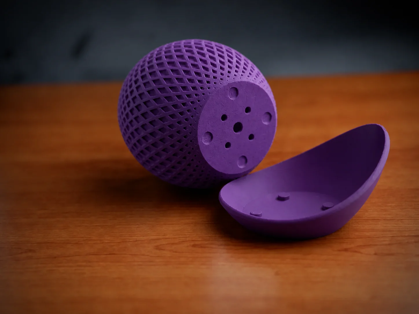 3D Baskı Küre Saksı - Kafes Dokulu İki Parçalı Dekoratif Saksı - Mor-Mor görsel 2