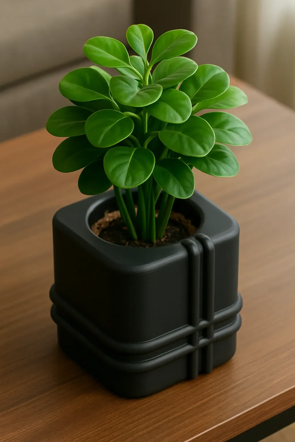 3D Baskı Square Planter - Izgara Desenli Küp Saksı-Siyah görsel 3