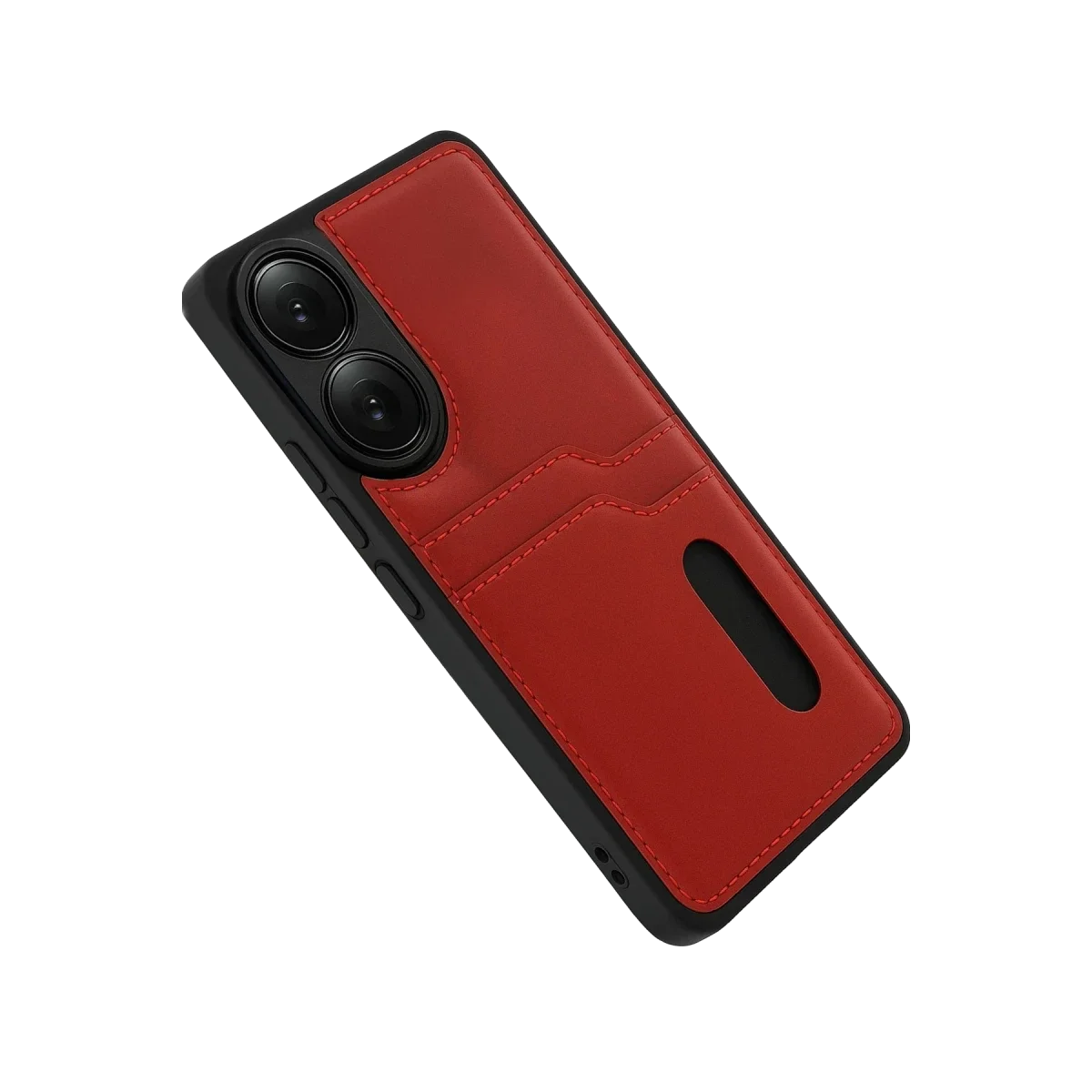 Oppo A38 Sara Kartvizitli Deri Kılıf - Kırmızı görsel 5