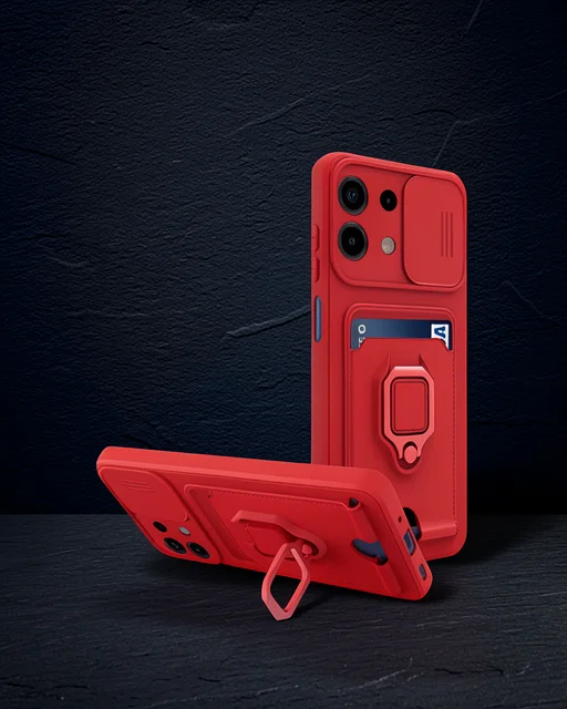 Xiaomi Redmi Note 13 4g Kılıf Zuma Kartvizitli Yüzüklü Silikon - Kırmızı