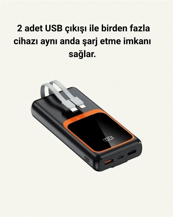 Dijital Ekranlı 20.000 mAh Powerbank | 22.5W Hızlı Şarj + Çoklu Bağlantı Seçeneği Yeni Nesil görsel 4