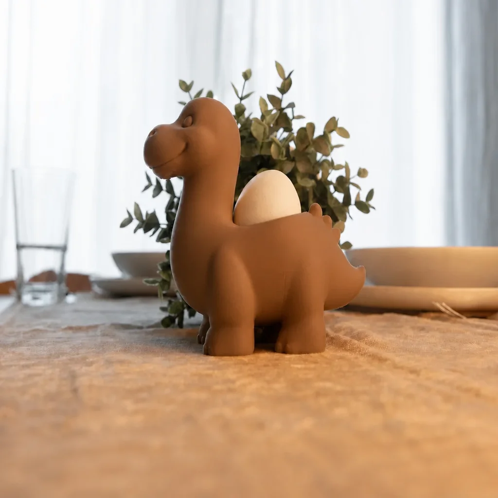 3D Baskı Dinozor Yumurtalık - Sevimli Eggosaurus Yumurta Tutucu-Kahverengi görsel 3