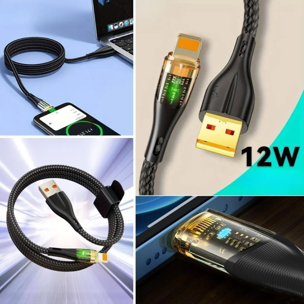 Led Işık Uçlu Sağlam İp Kablolu USB to Lightning Hızlı Şarj Kablosu görsel 5