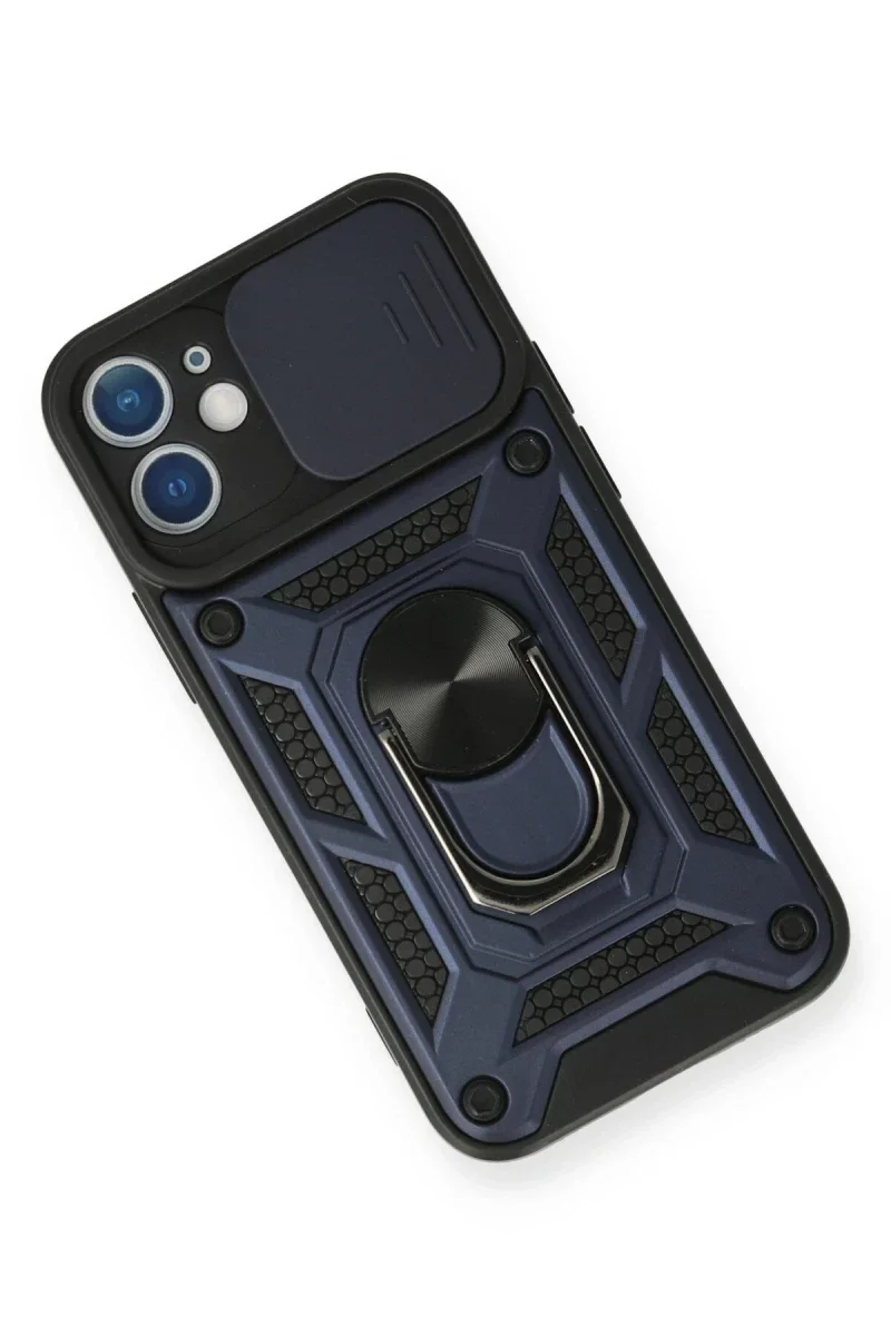 Apple iPhone 12 Kılıf Pars Lens Yüzüklü Silikon - Lacivert görsel 3