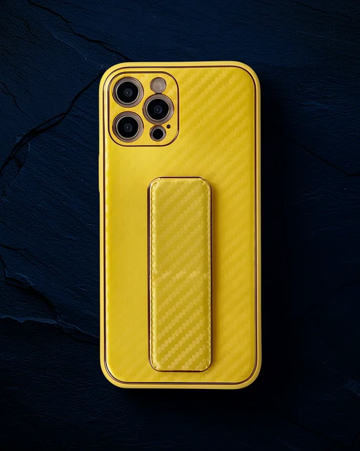 Apple İphone 12 Pro Kılıf Coco Karbon Standlı Kapak - Sarı
