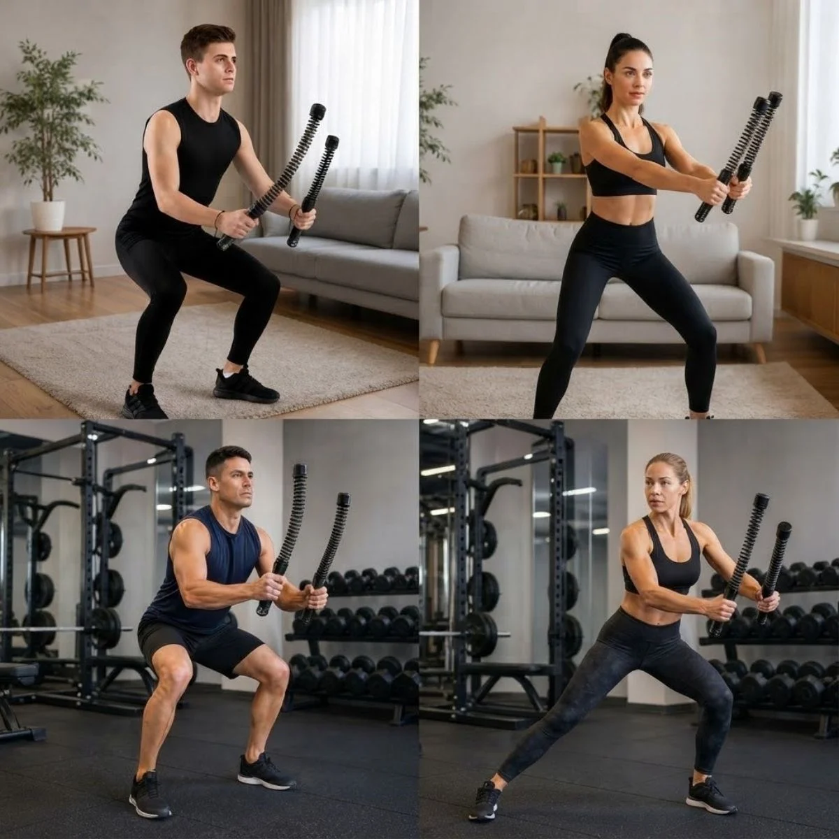 2'li Battle Rope Titreşimli Egzersiz Çubuğu, Yaylı Dalga Mekanizmalı Kol, Omuz, Göğüs, Sırt ve Core Antrenman Aleti görsel 4