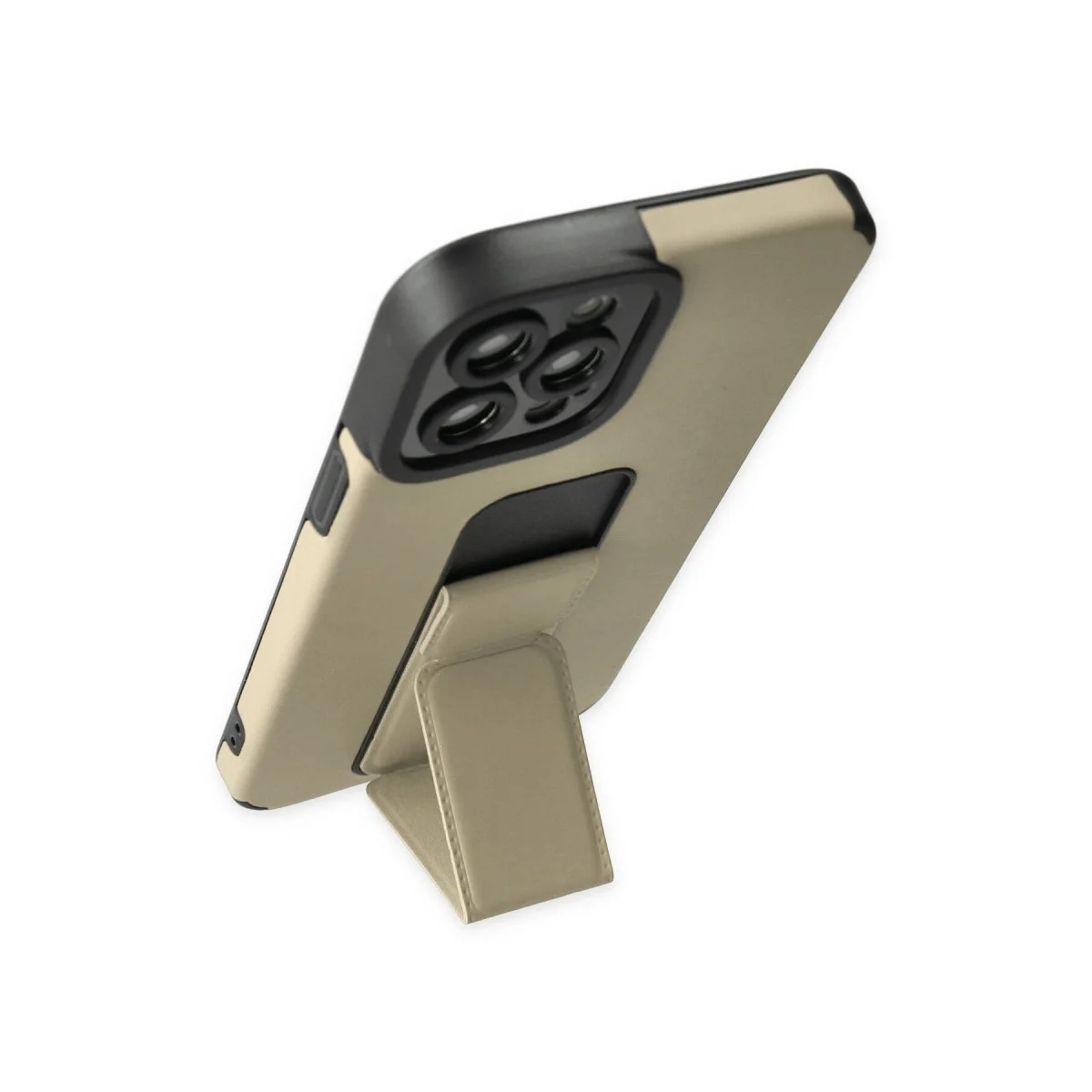 Apple İphone 12 Pro Max Kılıf Mega Standlı Silikon - Gold görsel 3