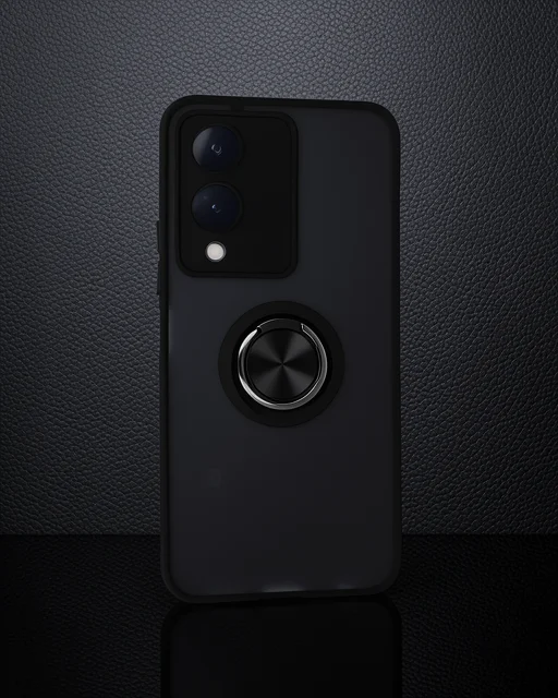 Vivo Y17s Kılıf Montreal Yüzüklü Silikon Kapak - Siyah