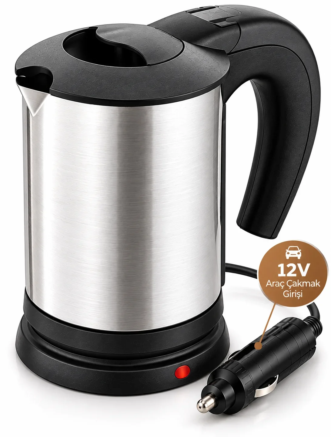 Araç İçi Kullanıma Uygun 12V Elektrikli Su Isıtıcı Paslanmaz Çelik Gövdeli Pratik Kettle görsel 5
