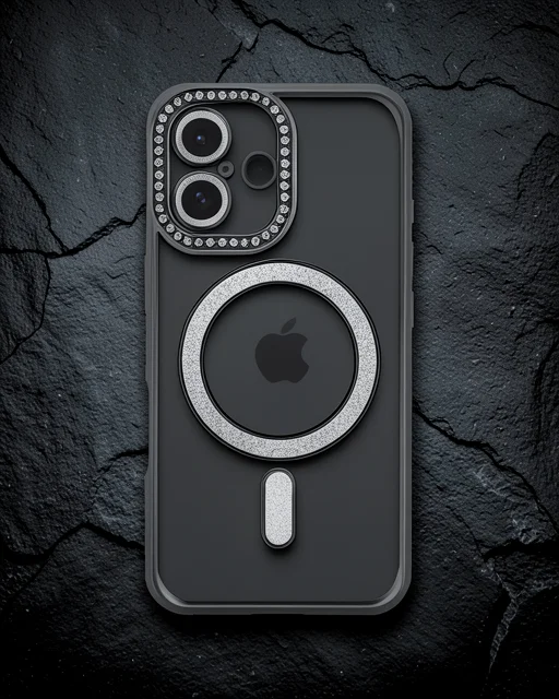 Apple İphone 16 Plus Kılıf Joke Simli Magneticsafe Kılıf - Siyah