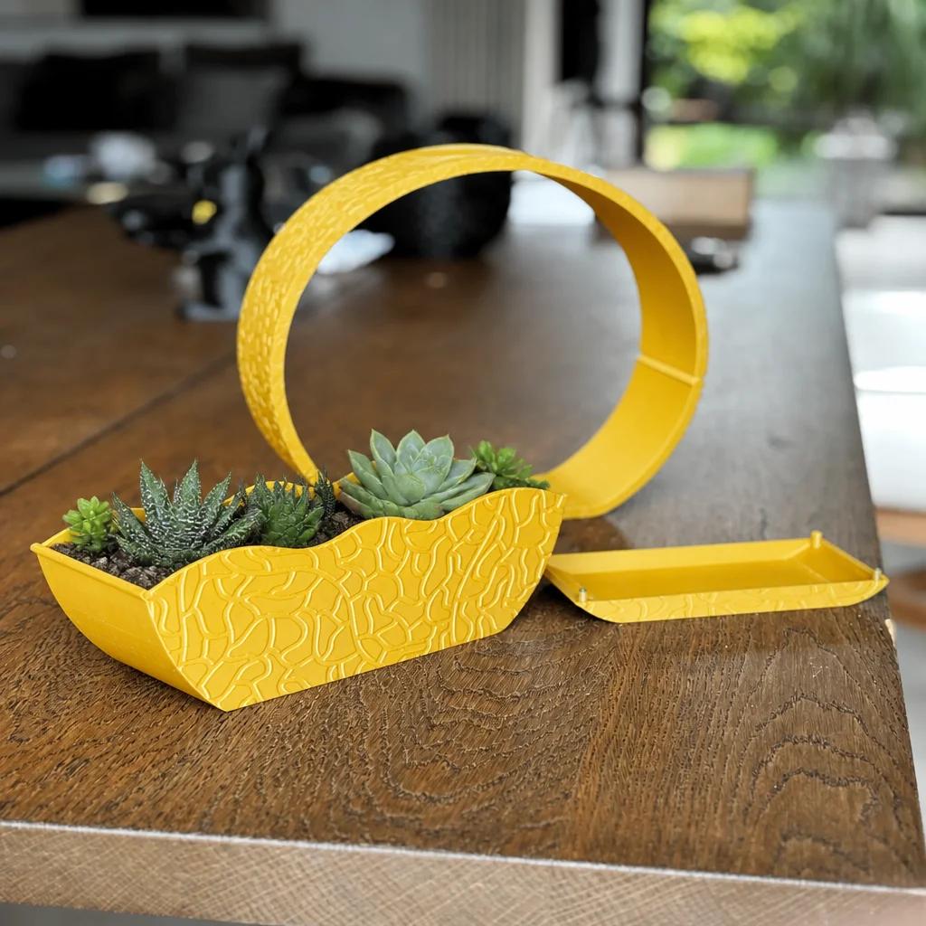 3D Baskı Self-Watering Planter - Kendi Kendini Sulayan Saksı-Sarı görsel 2
