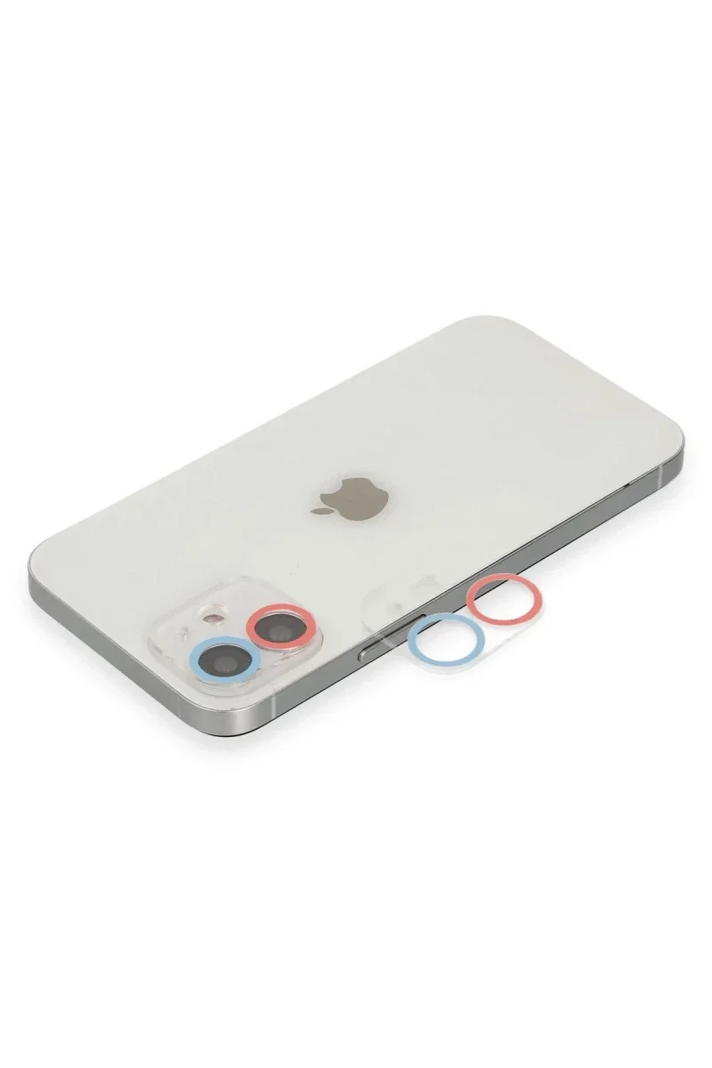 Apple iPhone 12 Renkli Kamera Lens Koruma Cam - Pembe-Mavi