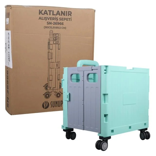 SN-26966 Katlanabilir Market Pazar Kamp Tekerlekli Alışveriş Arabası 60KG Kapasiteli görsel 3