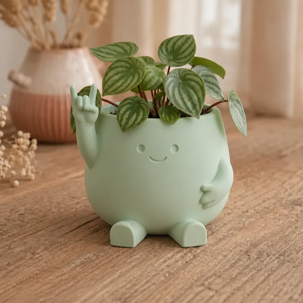 3D Baskı Smiley Face Planter - Gülümseyen Karakterli Saksı-Mint