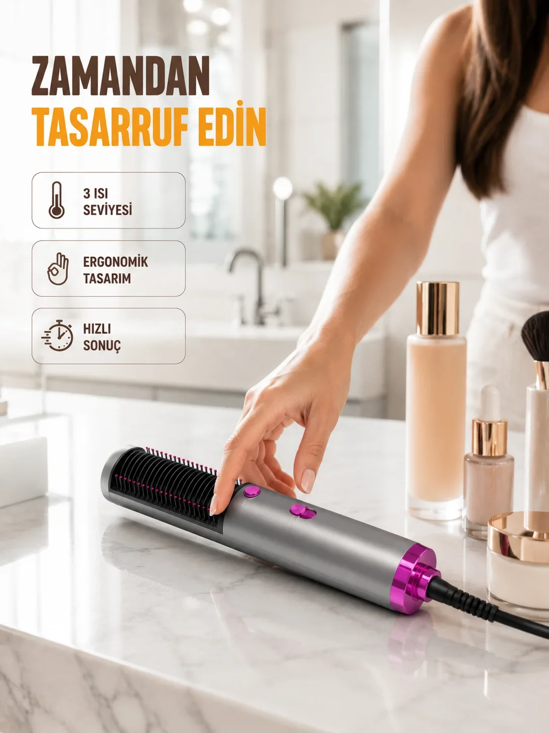 Saç Düzleştirme ve Hacimlendirme Fonksiyonlu Fırça