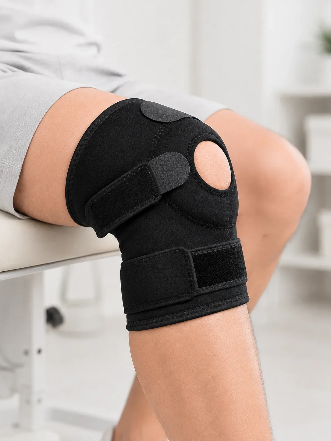 Kısa Diz Desteği Ligamentli Açık Diz Kapağı Cırtlı Ayarlanabilir Dizlik görsel 4