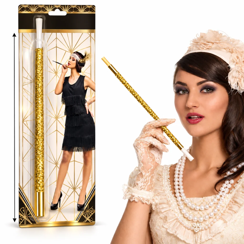 30 cm Siyah Payetli Tutacağı – 1920’ler Gatsby Parti Aksesuarı görsel 3