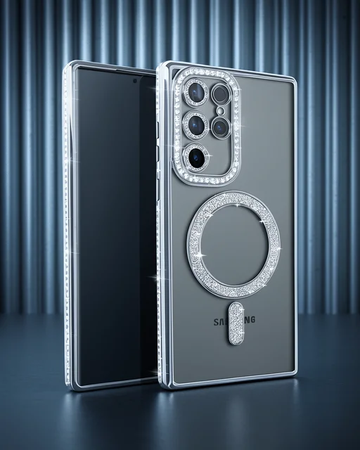 Samsung Galaxy S25 Ultra Kılıf Joke Simli Magneticsafe Kılıf - Gümüş