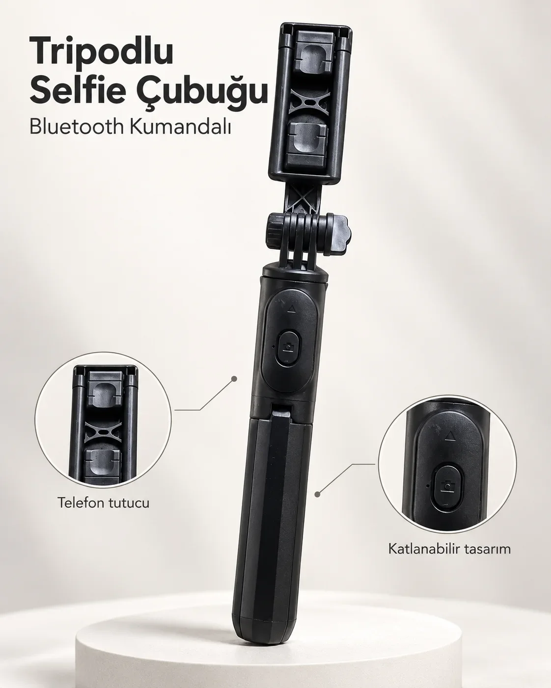 Fotoğraf ve Video Çekimleri İçin Kablosuz Kumandalı Telefon Selfie Çubuğu