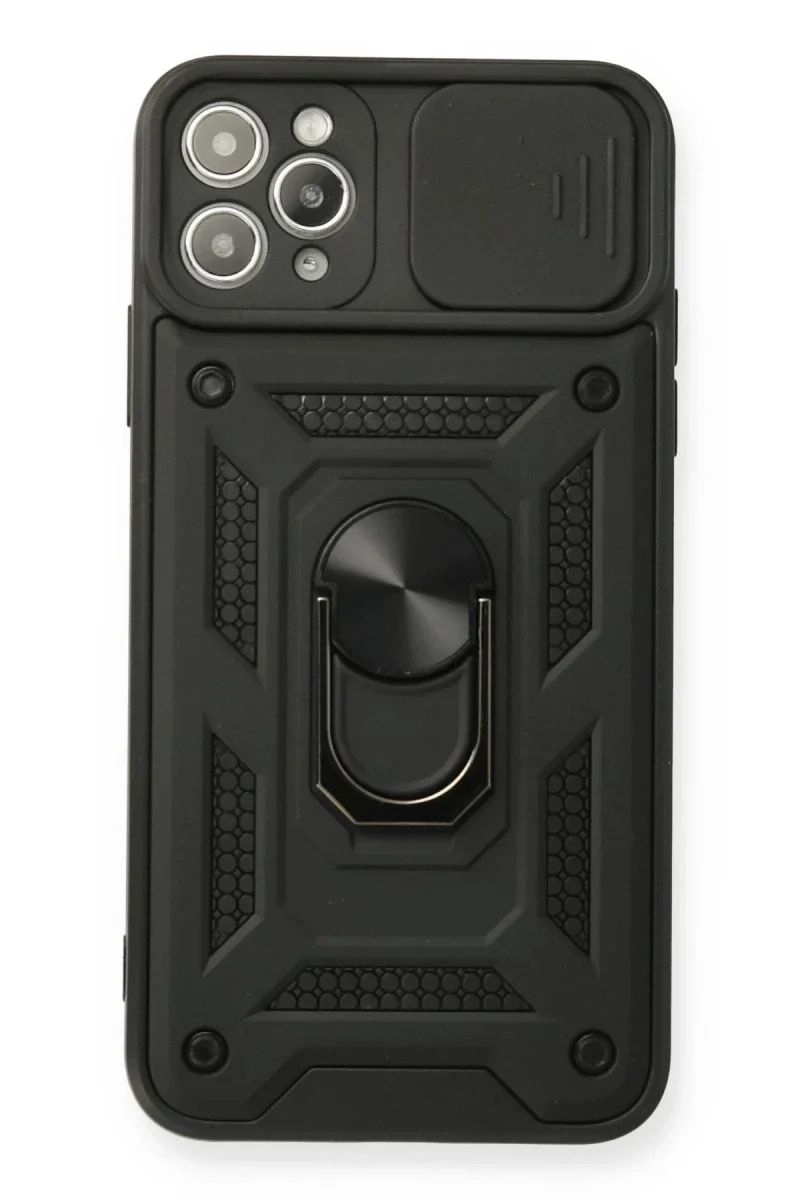 Apple iPhone 11 Pro Max Kılıf Pars Lens Yüzüklü Silikon - Siyah