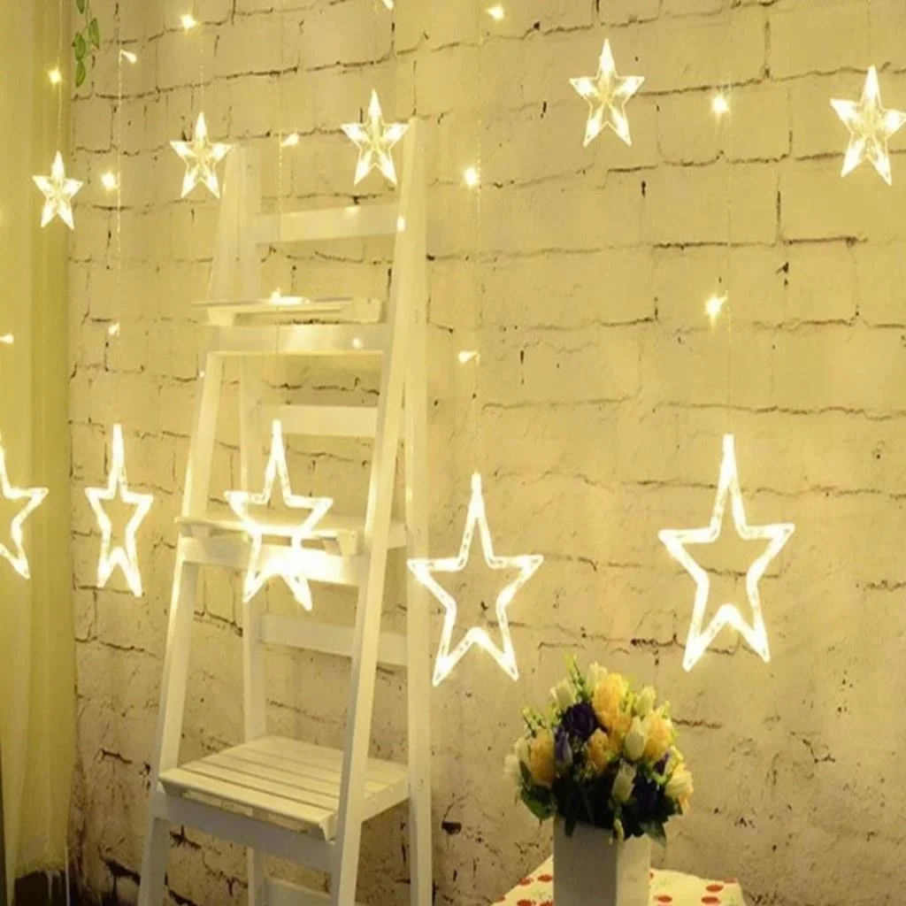Kumandalı Yıldız Figürlü 12 Sarkıtlı 120 LED Uzaktan Kumandalı Dekor Işık – Masaüstü ve Ortam Aydınlatması görsel 4