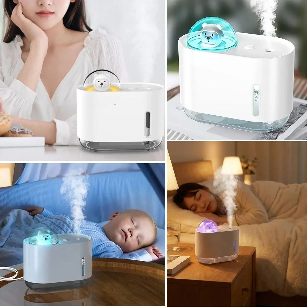 Uzay Ayısı 300 ML USB Hava Nemlendirici – LED Işıklı Masaüstü Buhar Makinesi, Yatak Odası & Çocuk Odası İçin Ortam Nemlendirici görsel 3
