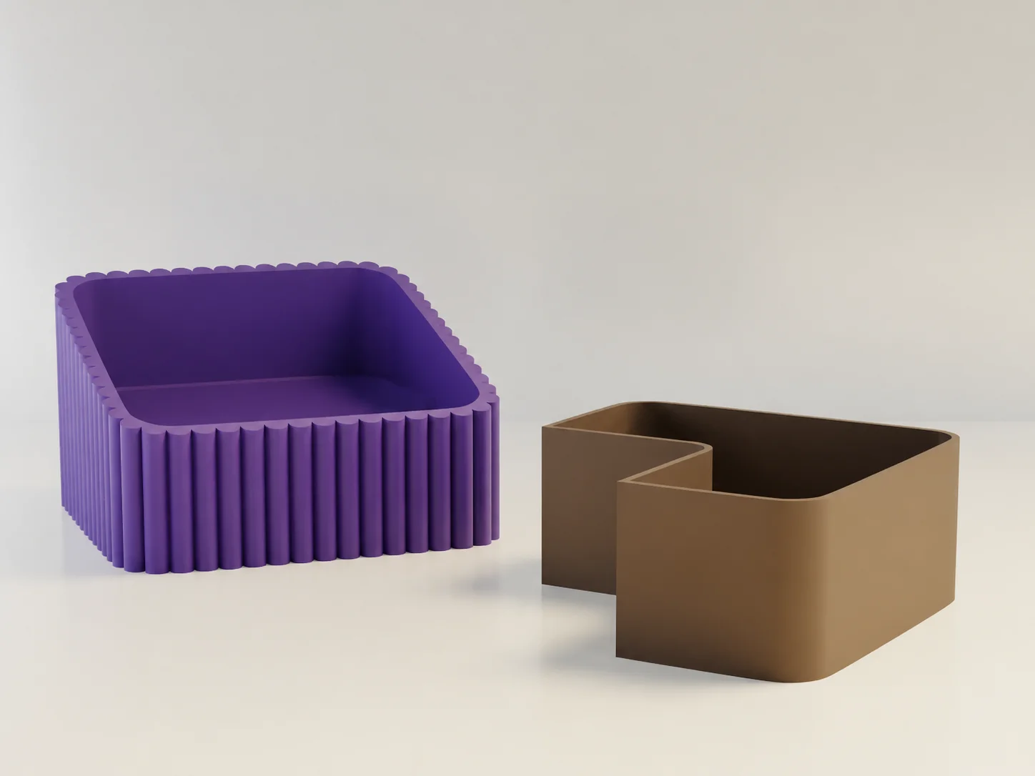 3D Baskı Fıstık Kasesi - Çift Hazneli Kabuk Ayırıcı Sunum Kasesi - Mor Kahverengi görsel 2