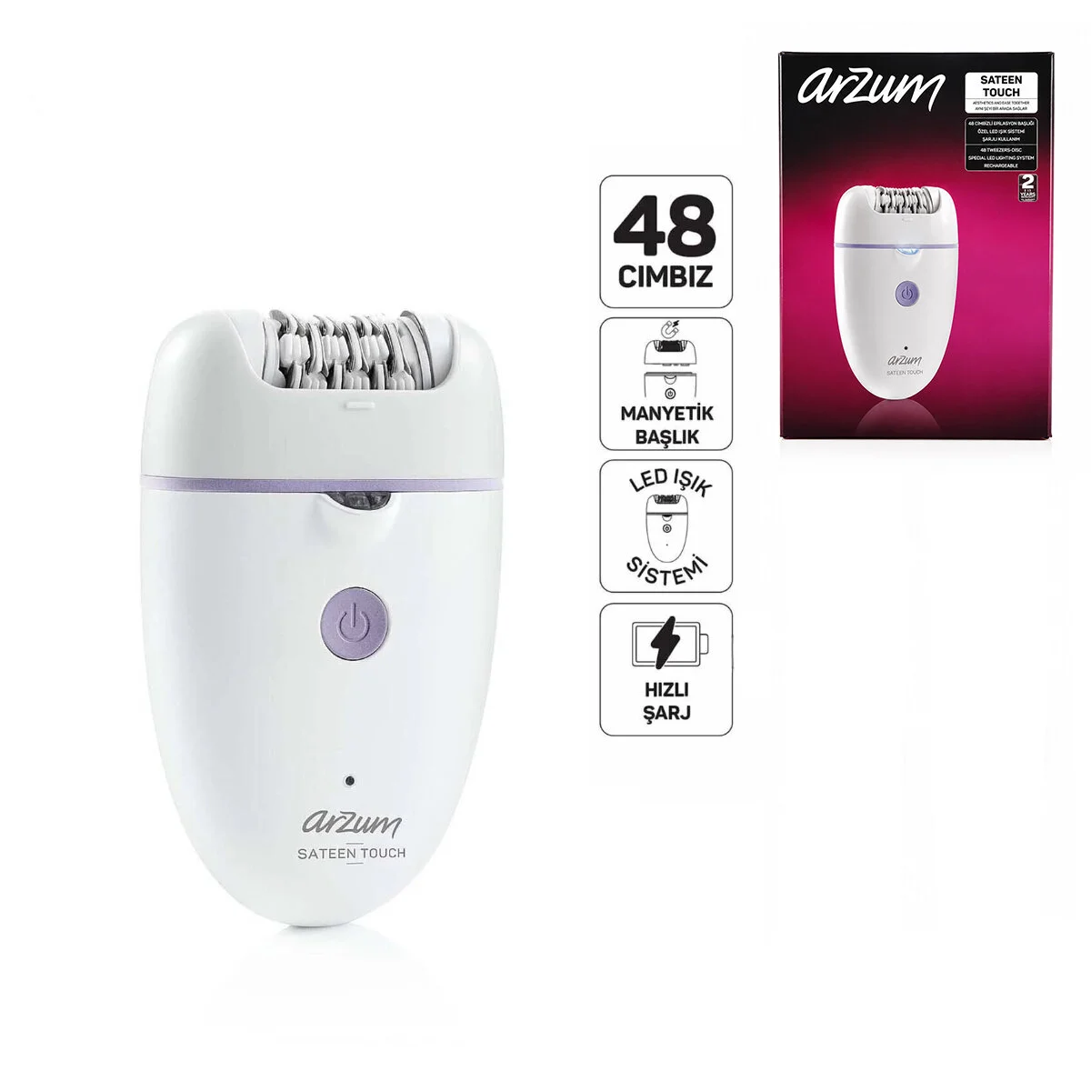 Epilatör Epilasyon Cihazı 48 Cımbız Manyetik Başlık Led Işık Sistem - Hızlı Şarj AR5173-02